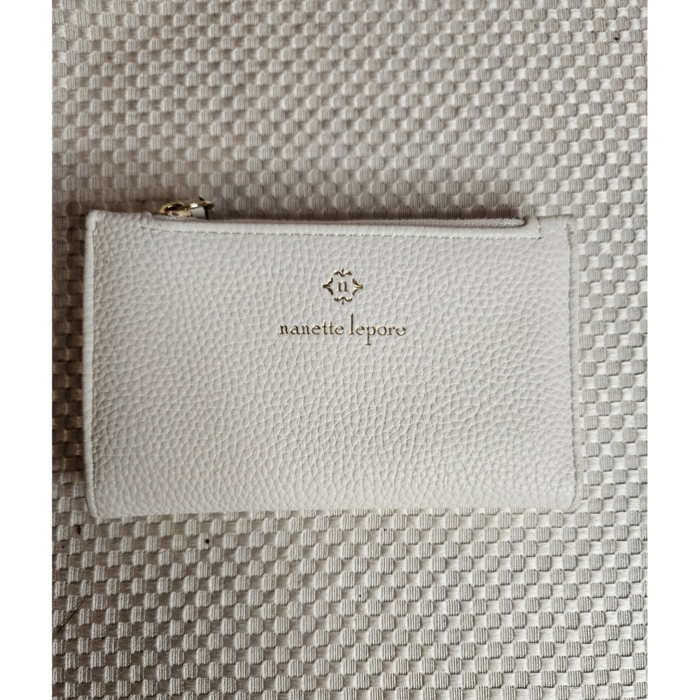 Nanette Lepore Cream Pebbled Vegan Leather Zip Card Case Wallet Wristlet
